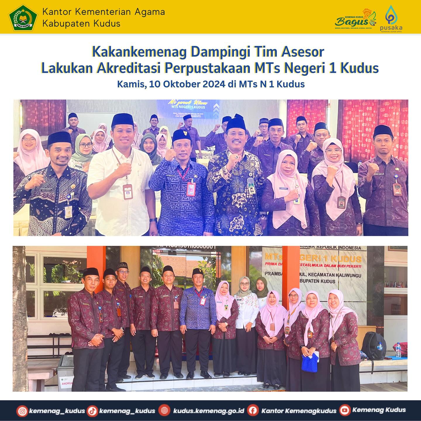 Kakankemenag Dampingi Tim Asesor Lakukan Akreditasi Perpustakaan MTs Negeri 1 Kudus